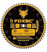 FOXBC 10-Inch Table Saw Blade, 80-Tooth, Ultra Finish Wood Cutting, 5/8-Inch Arbor