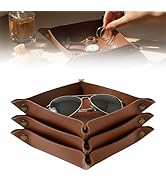 Ricomboo 3 PACK PU Leather Jewelry Valet Tray Organizer, Foldable & Portable Catch All Bowl for E...
