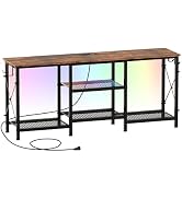 Akxomel TV Stand for TVs up to 55 Inch, Entertainment Center with Charging Station and LED Light,...