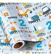RUSPEPA 2nd Birthday Wrapping Paper - Blue Cartoon Cars Trucks - 17 Inches x 16.4 Feet - Perfect ...
