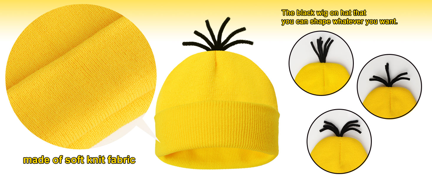 Halloween Costume Accessories Adults-Yellow Beanie hat/Goggles/Gloves/Suspenders for Halloween