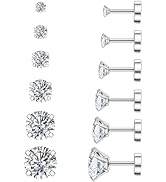 WSSXC 20G Hypoallergenic Flat Back Earrings for Women Men Silver 14K Gold Stainless Steel Stud Ea...