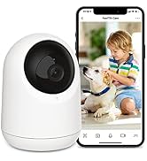 White spherical pet camera device shown alongside smartphone app interface. Multiple views demonstrate remote monitoring capability with pet visibility on screen.
