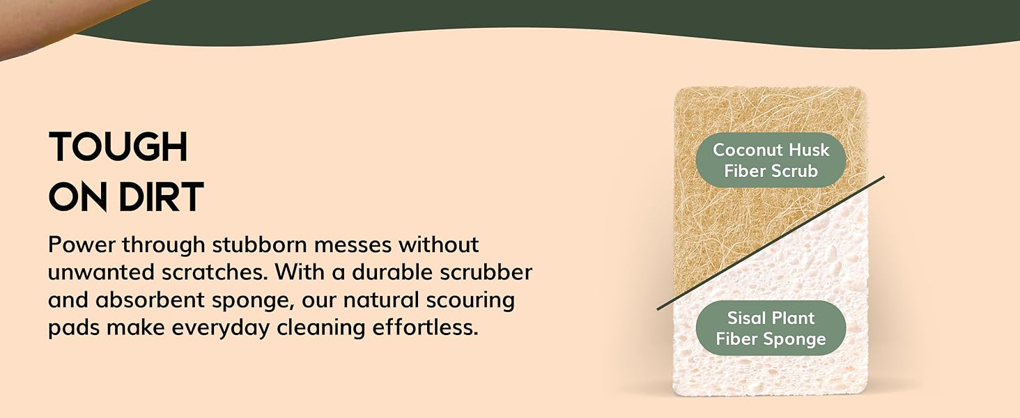 Greenzla Natural Sponges, non scratch scouring pads, loofah sponge for dishes, kitchen sponges