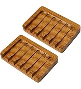SAMEBUTECO Teak Wooden Soap Holder - 2 Pack, Self Draining Tray, Waterfall Drain, Soap Saver for ...