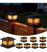 Fuligent 4x4 Post Solar Lights, 8 Pack Solar Post Cap Lights with Flame | Waterproof Fence Post S...