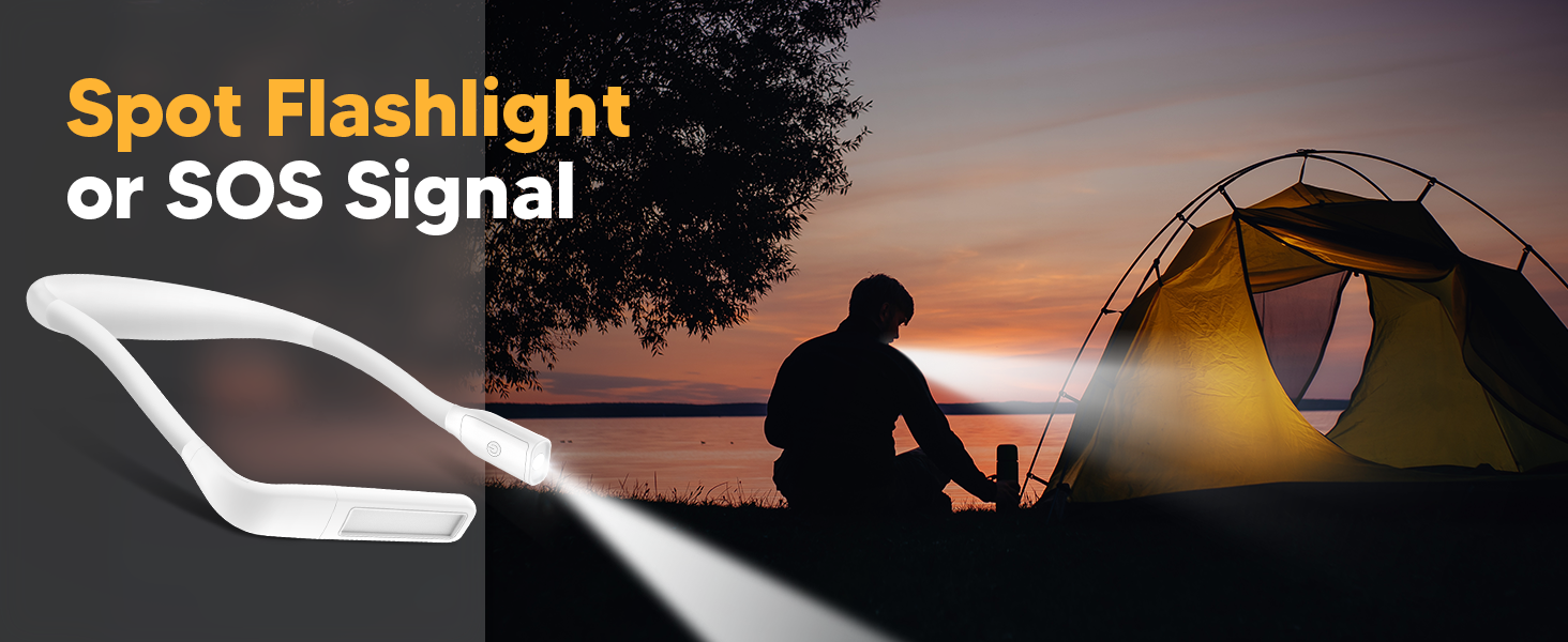 Outdoorsy people is using the EastPin handsfree neck flashlight at night as a headlamp when camping