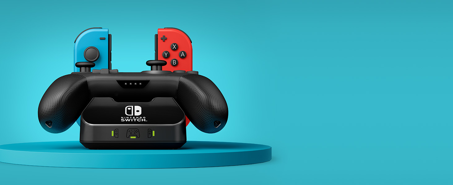 The base has lights that indicate if the controllers are fully charged.