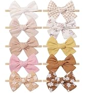doboi 10PCS Baby Girls Headbands Hair Bows Nylon Linen Hairbands Handmade Hair Accessories for Ne...
