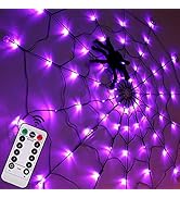 Halloween Decorations Spider Web Lights - 4FT Diameter 70 LEDs with Black Spider, Waterproof Net ...