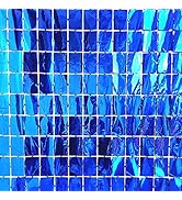 Blue Backdrop Party Decoration Metallic Square Blue Foil Fringe Curtain Photo Booth Props for Bir...