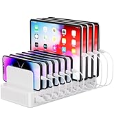 60W Charging Station for Multiple Devices, 10-Port USB Fast Charging Station with Adjustable Divi...