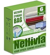Nellivia 6 Jumbo Vacuum Storage Bags with Pump, Extra Large Compression Space Saver for Comforter...