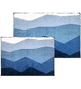 Sunlit 2 Pieces Bathroom Rugs Set, Ombre Blue Bathroom Rugs Non-Slip Absorbent Soft Bath Mat Set,...