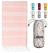 BAY LAUREL Turkish Beach Towel with Travel Bag 39 x 71 Quick Dry Sand Free Lightweight Large Over...