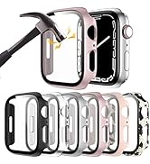 6 Pack Hard PC Case for Apple Watch 40mm SE(2022) Series 6/SE/5/4 with Tempered Glass Screen Prot...