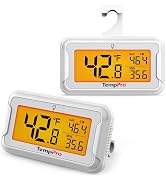 TempPro Refrigerator Thermometer 2 Pack with Large Backlit LCD Display, Waterproof Freezer Fridge...