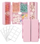 FYY Travel Pill Organizer with Blank Lables,6 Compartments Magnetic Pill Organizer Pill Box for P...