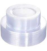FLOWERCAT 100PCS Clear Plastic Disposable Plates for Party/Wedding- Heavy Duty Clear, Include 50P...