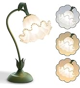Flower Table Lamp, LED Reading Light Vintage Night light (Green Pearls) | 3 Colors Modes Kawaii B...