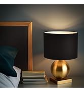Fengarolam Gold Ball Modern Table Lamp,Mid Century Bedside Lamp Nightstand Light with Black Shade...