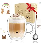 ecooe Cute Bear Mug Glass Coffee Cup 9.8oz Double Walled Glass Mug Cappuccino Latte Glass Cup wit...