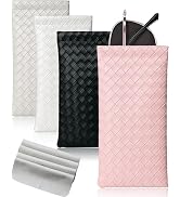 First-zgel 4 Pcs Squeeze Top Sunglass Case with Cleaning Cloth, Soft Leather Eyeglass Case Portab...
