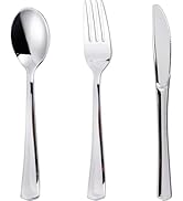 N9R 120PCS Silver Plastic Silverware, Silver Plastic Cutlery Set Disposable Flatware Dinnerware -...