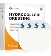 Carbou Hydrocolloid Wound Dressing 4"x4", 20 Individual Pack, Self-Adhesive Ultra Thin Hydrocollo...
