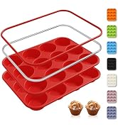 2 Pack 12 Cups Silicone Muffin Pan with Metal Reinforced Frame Regular Size