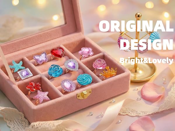 PASEMM 24pcs Little Girl Jewel Rings