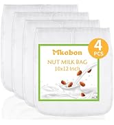 4 Pcs Food Grade Nut Milk Bag Reusable, Grade 100, 10" x 12" Nut Bag Strainer, Fine Mesh Nylon Ch...