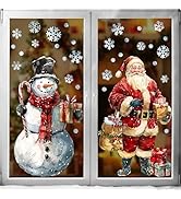 Ivenf Christmas Window Clings Decorations: 2 Sheets Extra Large Santa Claus Snowman Window Clings...