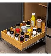 Pull Out Cabinet Drawer Organizer, Sliding Bamboo Wood Storage Rack Organization, Gliding Cupboar...