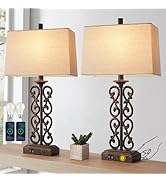 AIEAMPDO 25" Set of 2 Farmhouse Resin Touch Table Lamps for Living Room, 3 Way Dimmable with Dual...