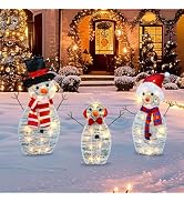 TW SHINE Lighted Christmas Snowman Outdoor Decoration, 3-Piece Pre-Lit 2D Snowman Family Set with...