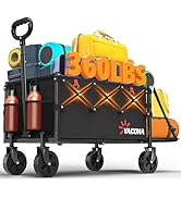 Yozoia 360LBS Heavy-Duty Wagons Carts Foldable 120L Collapsible Wagon Cart with Wheels and Tailga...