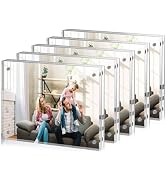 JOHOUSE 5 x 7 Acrylic Picture Frames 5 Pack, Double Sided Magnetic Photo Frames Self Standing Fra...