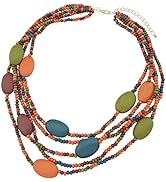 Coiris Multi Color 5 Layers Wood Beads Strand Statement Necklace for Women Chunky Collar (N0019)