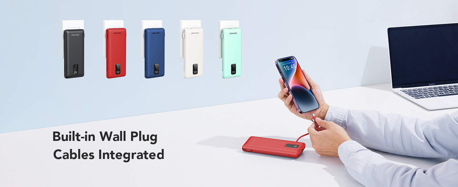 Portable charger with built-in cables