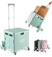 MACOPRO Foldable Utility Cart with Stair Climbing Wheels, Collapsible Rolling Crate with Telescop...