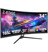 Z-Edge 34" Curved Gaming Monitor, WQHD 1440P 165Hz 144Hz PC Monitor, MPRT 1ms, 21:9 Aspect Ratio,...