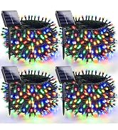 OZS 4 Pack 400LED Multicolor Solar String Lights Outdoor, Waterproof 8 Modes, Green Wire, 144 Fee...