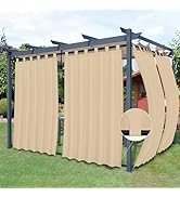 Easy-Going Outdoor Patio Curtains Detachable Tab Top Windproof Weatherproof Curtain for Cabana, P...