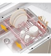 JASIWAY Pink Dish Drying Rack Over The Sink for Small Kitchen, Counter Space Saving Expandable St...
