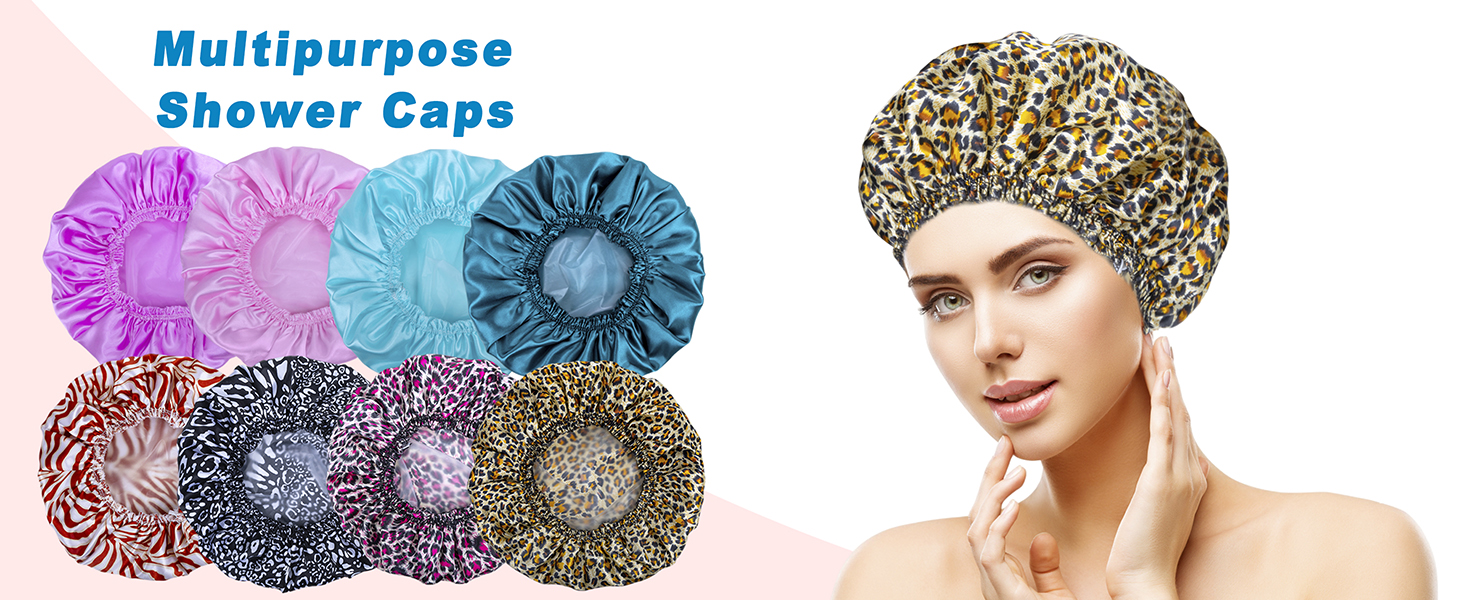 Shower Caps for Women 4 PCS Reusable Bath Caps - Printed Color