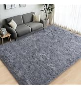 Lairep Large Area Rugs for Living Room Bedroom, 4x6 Feet Grey Fluffy Shag Rugs, Ultra Soft Shaggy...