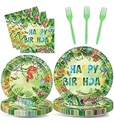 96 Pcs Reptile Birthday Party Supplies Reptile Swamp Happy Birthday Plates Napkins for Kids Jungl...