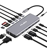 USB C Laptop Docking Station, 14 in 1 Type C Hub Multiport Adapter Dongle with 3 Monitors, Dual H...