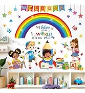 decalmile Rainbow Reading Corner Wall Decals Handprint The Future of The World Inspirational Quot...